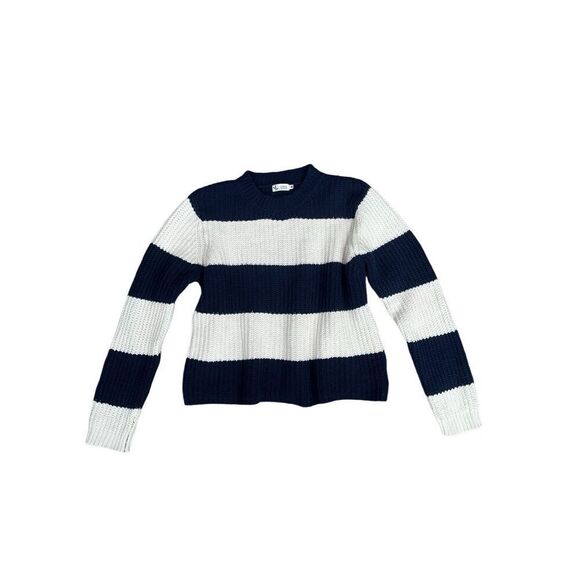 Carve Designs Organic Cotton/Wool Striped Chunky Knit Sweater Navy/Cream XL - Picture 1 of 8